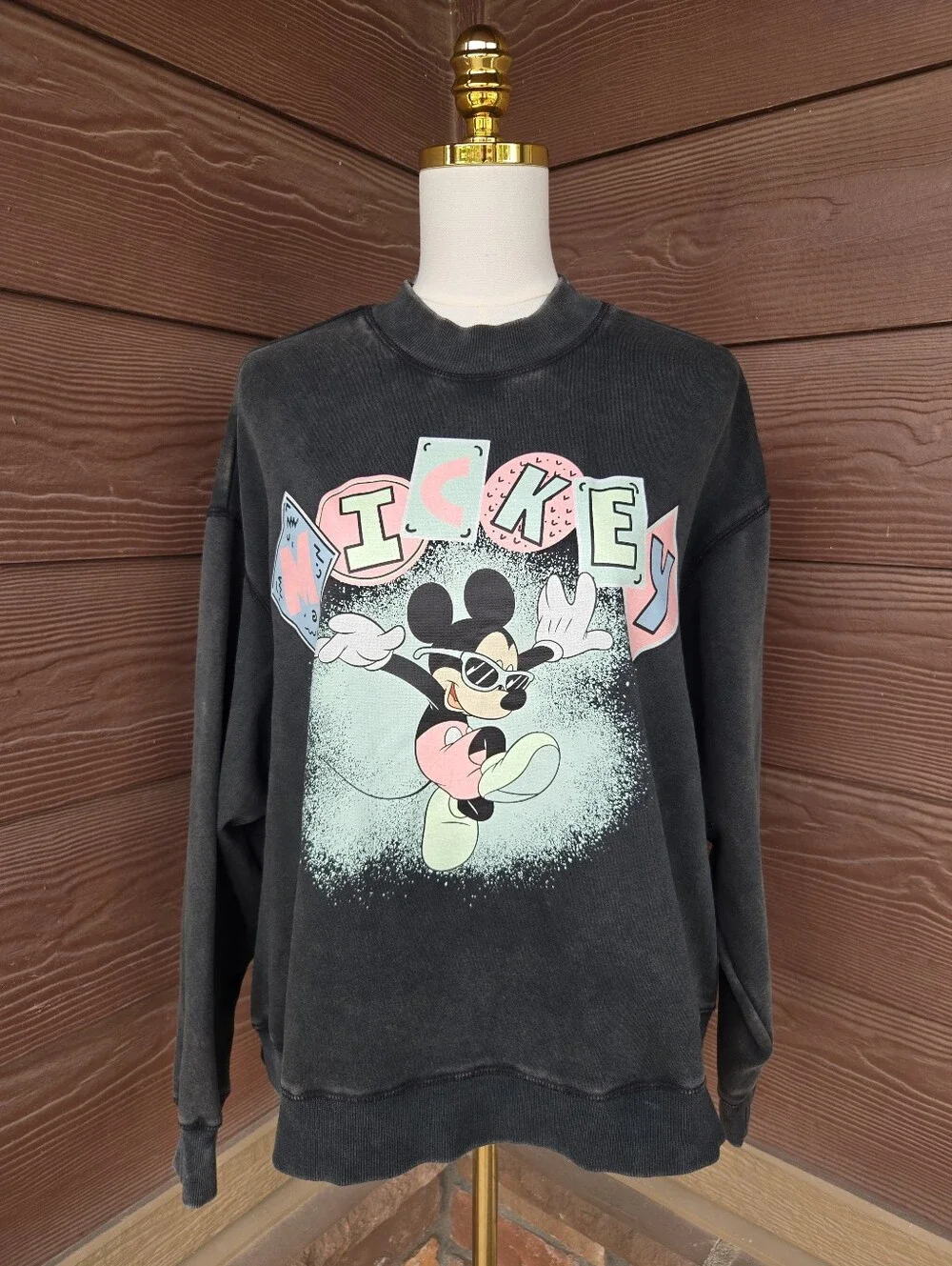 H&M Disney Mickey Mouse Acid Black Sweatshirt Women’s Size Large (Fits S/M) NWOT